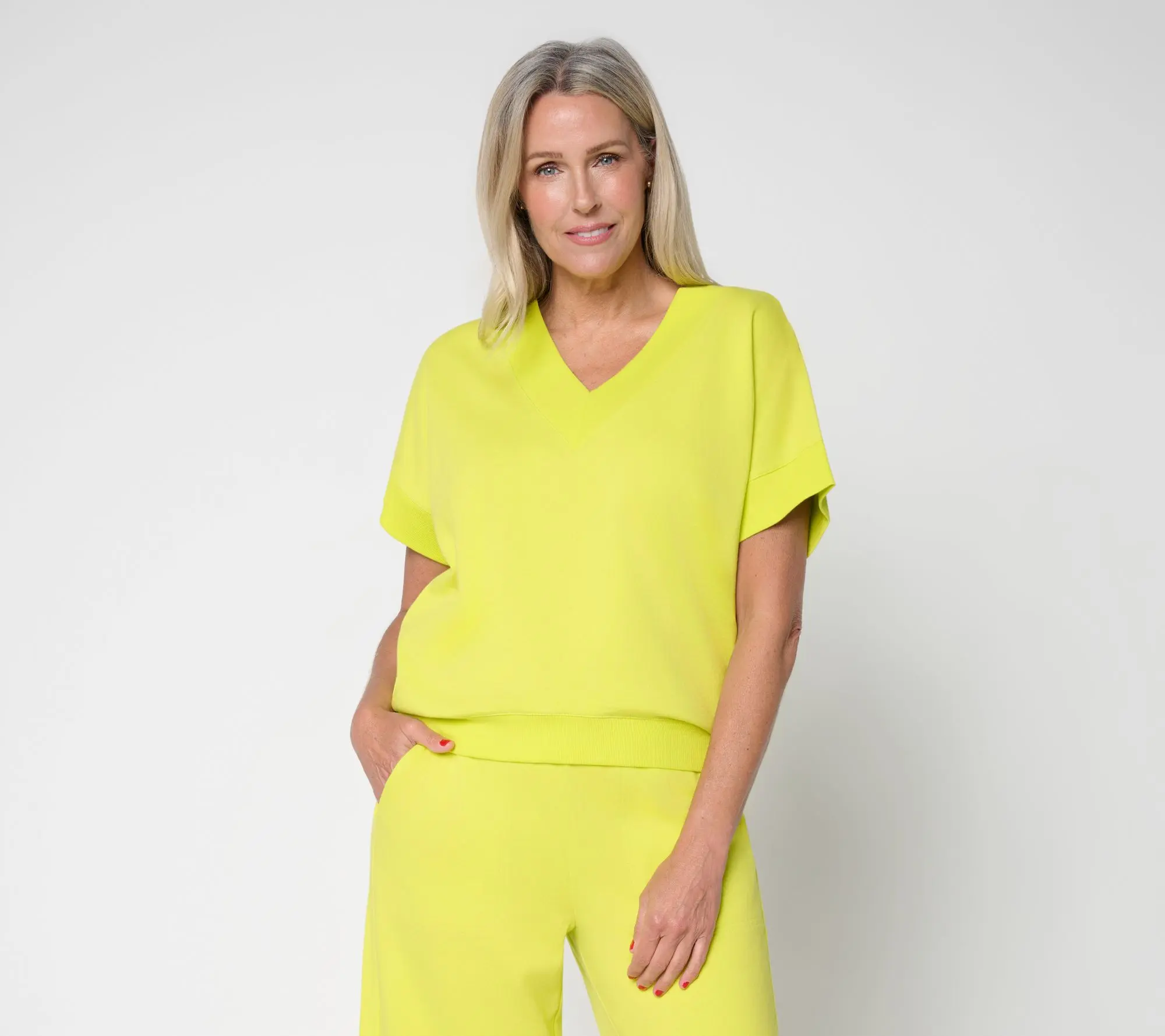 Carla Rockmore Collection French Terry Modern V-Neck Sweatshirt