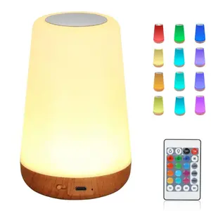 LED Night Light Bedside Lamp Touch Remote Adjustable Brightness, 13 Color Changes, 3 Levels, Rechargeable Waterproof Portable for Camping Led Nightlight