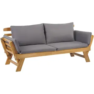 BestOffice Outdoor Patio Couch Daybed Sofa Loveseat Seating with Adjustable Armrest Wooden Loveseat Cushion Pillow Expandable Plate