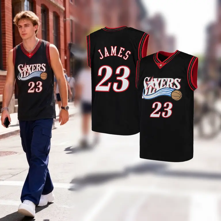 Men's Black Basketball Jersey #23 James Breathable Mesh Sports Tank Top