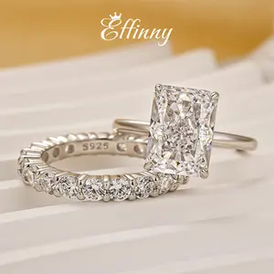 Effinny Jewelry 4.5ct Radiant Brilliant Cut CZ 2PC Wedding Ring Set, 925 Sterling Silver Promise Ring, Women's Ring for Proposal, Wedding, Party,Travel