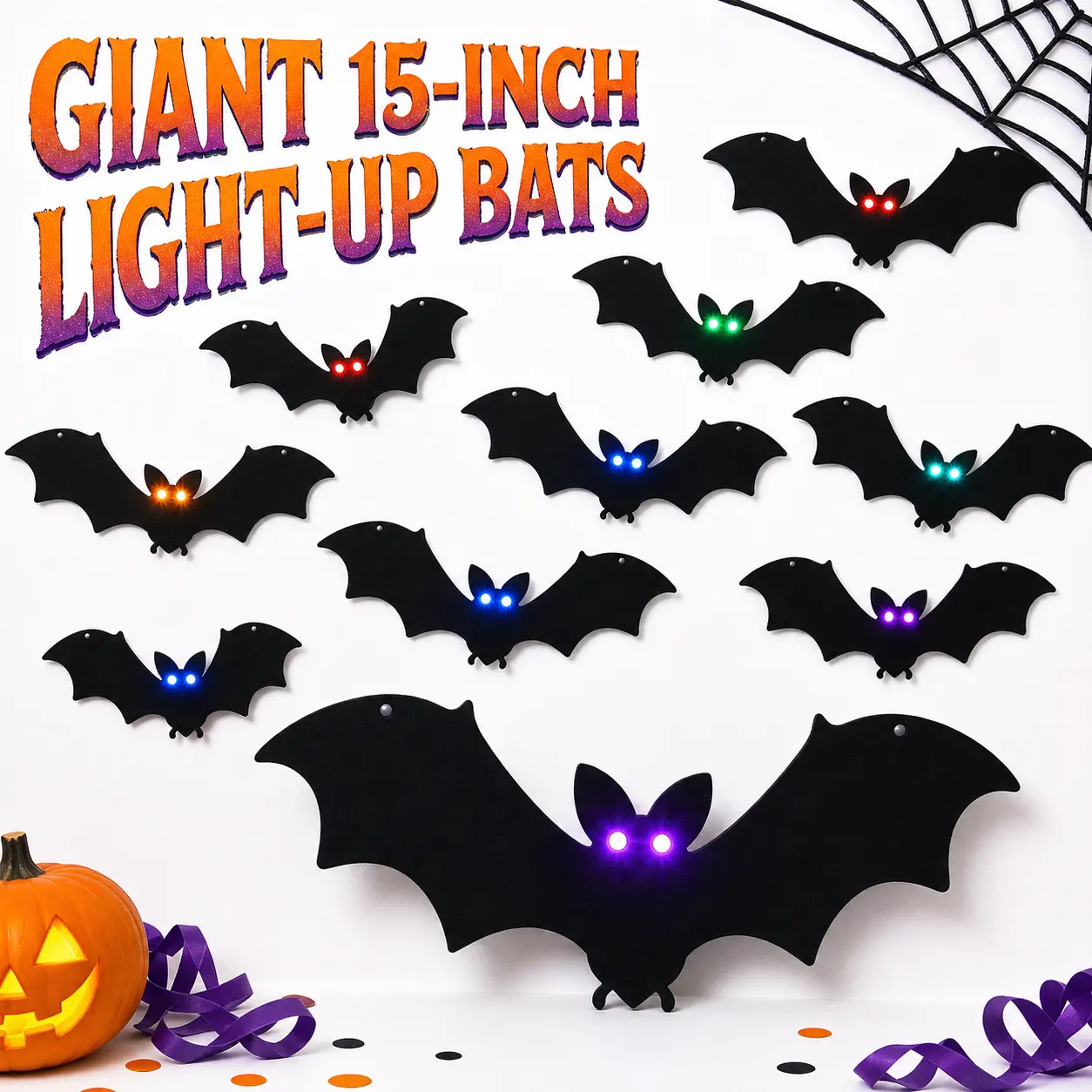 3D Bat LED Light Halloween Ornaments Set, 12/24/36pcs Adhesive Decals, Effortless Smooth Mounting, Door Decor, Lighted Party Supplies, Non-Remote Operated DIY Specialty Decor
