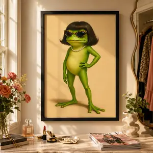 Whimsical Frog Portrait Canvas Poster Funny Animal Abstract  Mimalist Green  Funny Frog Poster Art Print Bob Haircut Kids Playroom Decor Frog Lover Gift Unique Wall Art quirky wall decor opossum humor artwork funny poster 24x  36 unique art decor posters