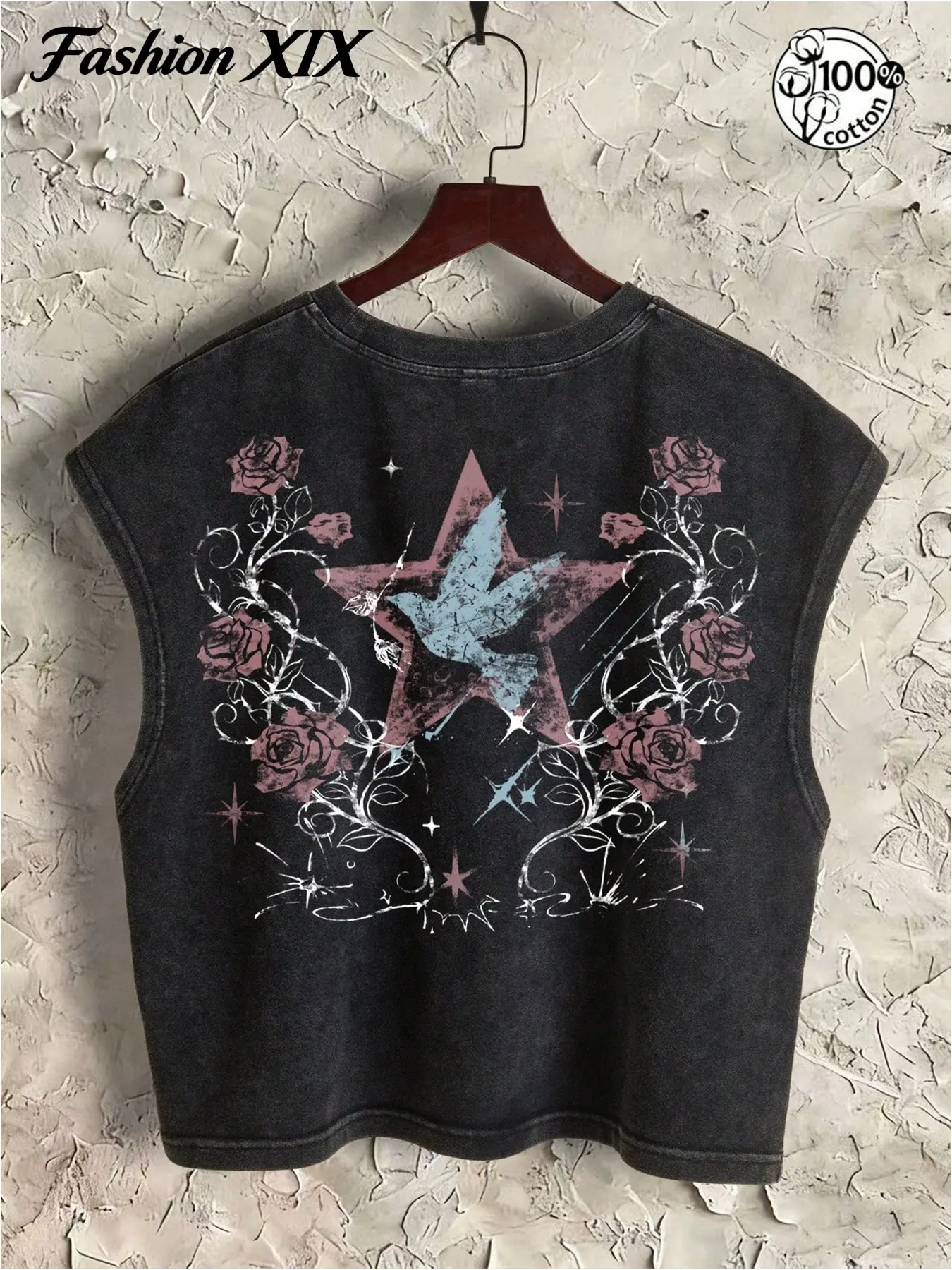 Unisex Women Men Vintage Washed Cropped Sleeveless Tank Top, Grunge Rose Star Peace Dove Graphic Cut Off Vest, Y2K Goth Aesthetic Crop Tank, 100% Cotton Casual Streetwear Tee for Teen Girls Boys, Daily Outfit Concert Festival Summer Going Out Tops
