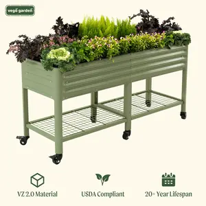 Vego Garden Rolling Elevated Raised Garden Bed V Series with Lockable Wheels & Storage Rack for Patio Porch 700 Lbs Capacity Outdoor Planter Box for Vegetables Flowers Herbs Heavy Duty Olive Green