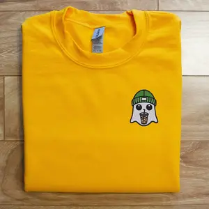 Cute Ghost Drinking Iced Coffee Embroidered Sweater, Fall Sweatshirt, Spooky Season Shirt, Halloween Sweatshirt, Coffee lover Sweatshirt, Crewneck Cotton