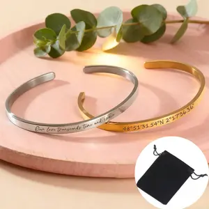 Customized Bracelet Personalized Carving Name Number Date Ladies Open Bracelet Stainless Steel Fashion Couple Jewelry