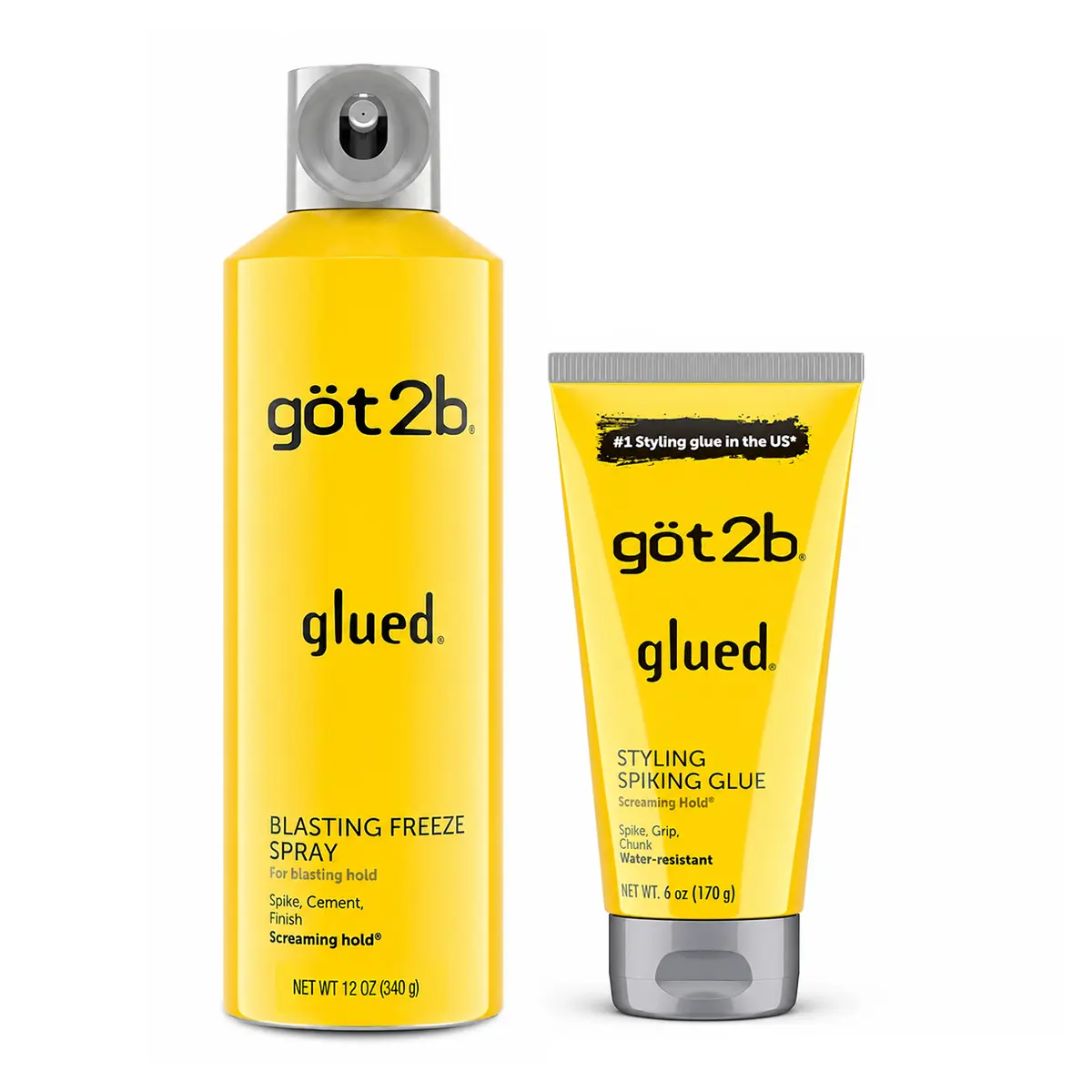 got2b Glued Hair Styling Duo, Blasting Freeze Hairspray 12 oz + Spiking Glue 6 oz, Strong Hold for Edges, Spikes & Sleek Styles