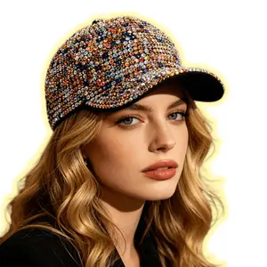 Women's Full Rhinestone Baseball Cap, Luxury Shiny Crystal Sun Hat, Hats for Women for Party & Stage Performance Streetwear (Sports & Outdoor Accessory)