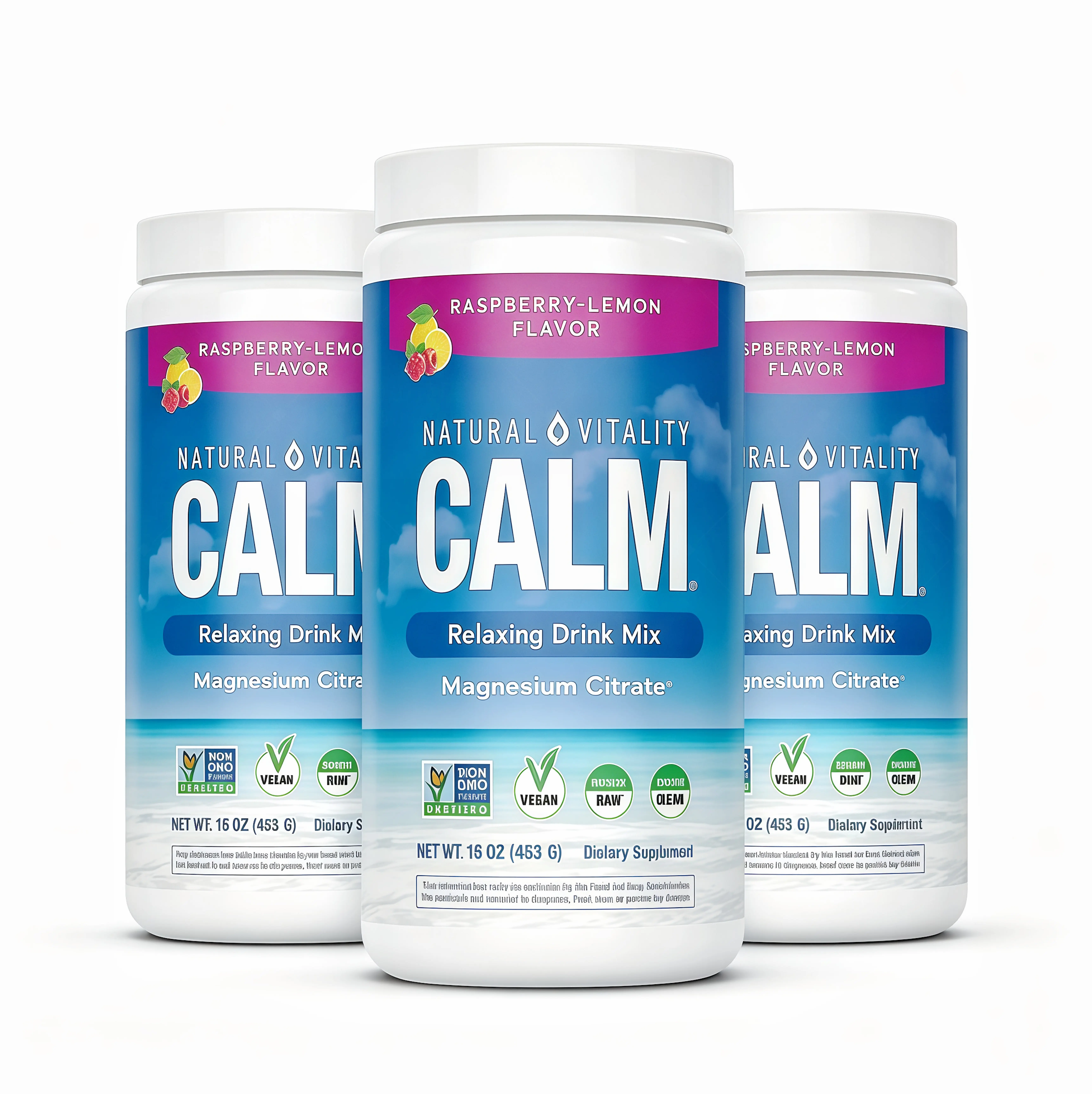 3 Piece MaxCalm Relaxing Drink Mix JB- Anti Stress Drink Mix - With Ionic Magnesium Citrate + Glycinate - Raspberry Lemon Flavor - 16 oz (453 g) - 113 Servings