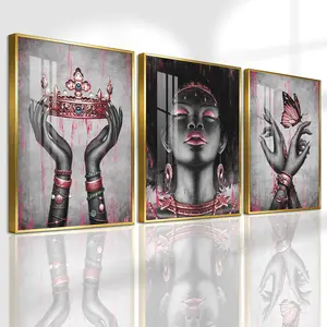 3 Count Aluminum Alloy Frame Canvas, Fashion Poster, Crown And Butterfly Art, Modern Living Room Decoration, Light Luxury Family Art, Suitable For Bedroom, Corridor And Office Wall Decor, Gift