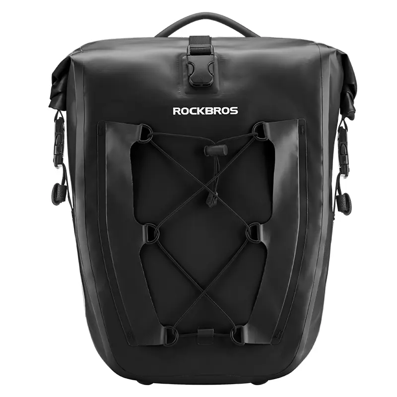 ROCKBROS 30L Waterproof PVC Bike Pannier, Roll-Top Rear Rack Bag with Quick Release, Hard Support Board & 360-Degree Rotatable Bracket, Black 30L, Top Handle, Commuting, 360 Degrees Rotatable Bracket, Pvc Cloth, Hard Support Board Interior, Max 30L