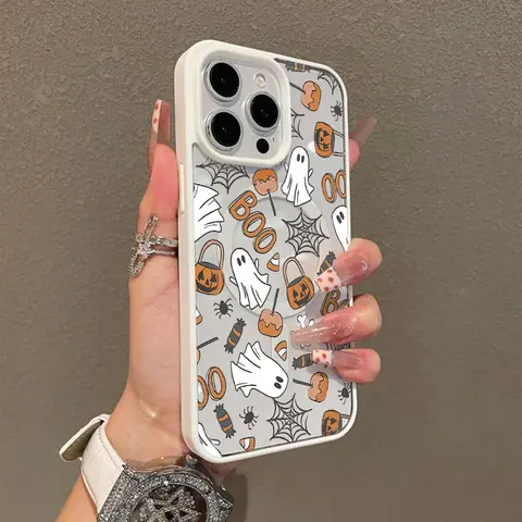MagSafe-Ready TPU Smartphone Cover for iPhone 11/12/13/14/15/16/17/18 Pro Max, Plus - Wear-Resistant, Ultra-Thin Fit, Shockproof, Cute Halloween Ghost Pumpkin Candy Aesthetic Customized Protection Accessory