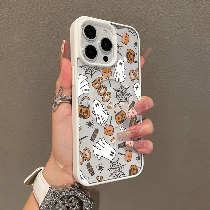MagSafe-Ready TPU Smartphone Cover for iPhone 11/12/13/14/15/16/17/18 Pro Max, Plus - Wear-Resistant, Ultra-Thin Fit, Shockproof, Cute Halloween Ghost Pumpkin Candy Aesthetic Customized Protection Accessory