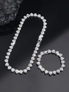 2 Piece Heart Thick Cuban Chain Jewelry Set, Heat Shaped Necklace With Matched Bracelet, Matching Jewelry Set, Unisex Hip Hop Style, Perfect for Daily Wear, Dates, Street Fashion, Weddings, Valentine's Day Gifts, Elegant Jewelry Set