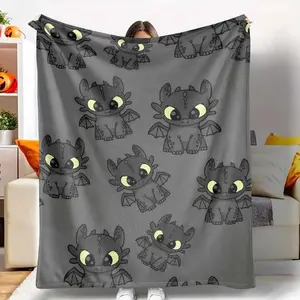 Toothless Flannel Blanket, How to Train Your Dragon Printed Throw, Soft Lightweight Warm Sofa Air Conditioner Blanket, Home Travel Decor Gift