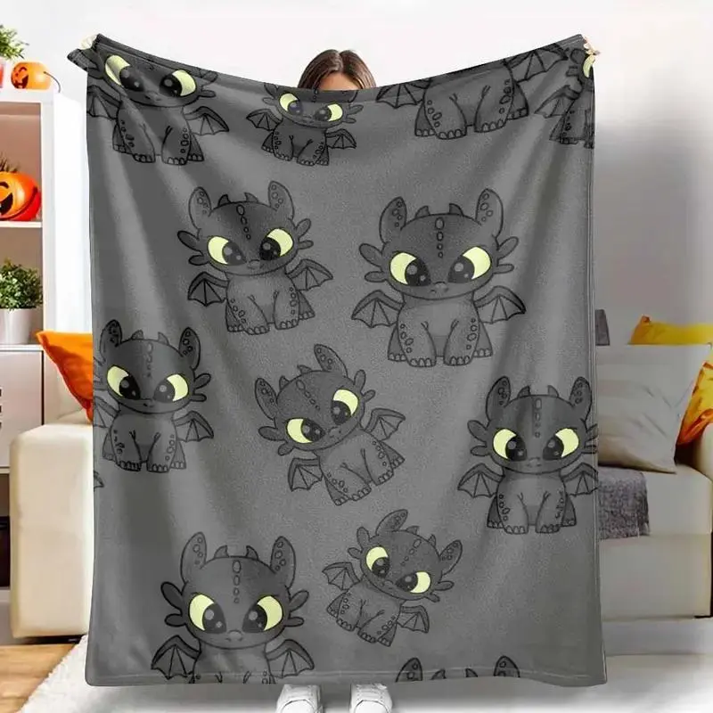 Toothless Flannel Blanket, How to Train Your Dragon Printed Throw, Soft Lightweight Warm Sofa Air Conditioner Blanket, Home Travel Decor Gift