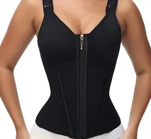 Shapewear Women Colombian Fajas Waist Trainer Tummy Control Vest Body Shaper 17 Steel Bones 3-Row Hooks Zipper Adjustable Strap Womenswear Tops
