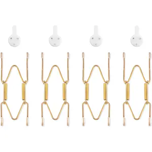 4 Pack Invisible Heavy Duty Stainless Steel Wire Plate Hangers for Wall, Suitable for 4-5 inch Art Plate, With Wall Hooks For Displaying Plates Platter Dish, Gold
