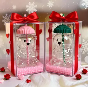 600 ml Best‑Selling Teddy Bear Glass Tumbler for Cold Drinks & Coffee, with Straw — Gift