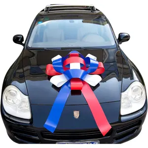 30" Giant  Bow - Big  Wrapping Bow with Non Scratch  Base for Large  Decoration, Weather Resistant and  Vinyl  Big  Bow (Multi-Patriotic)