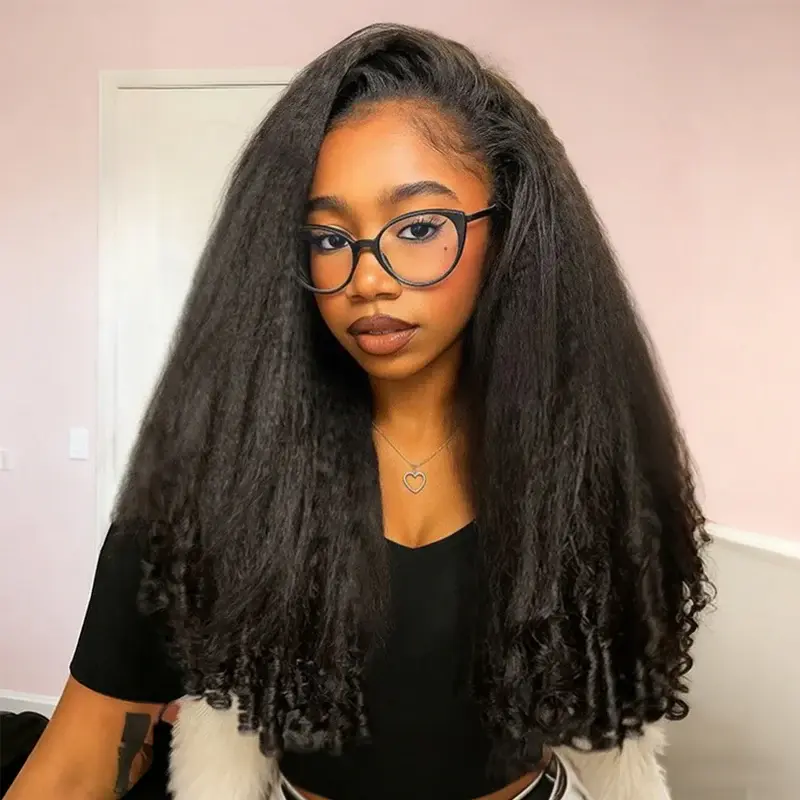 [Super Deal] BGMgirl Half Wig Kinky Straight with Spiral Curly Ends Wig 250% Density 100% Human Hair No-Glue Easy Install Beginner Friendly Protective Style Ready to Wear for Fall Winter summer outfits back to school