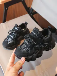 Girls' Gradient Sneakers with Patchwork Design, Breathable Mesh & PU Leather, Anti-Slip Rubber Sole, Comfortable Mid-Calf Shoes, Trendy Trainers