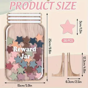 Bohemian Wooden Star Reward Jar Set, Hollow Out Positive Incentive Behavior Chart, Basic Management Tools, Classroom Decorations, Classroom Supplies