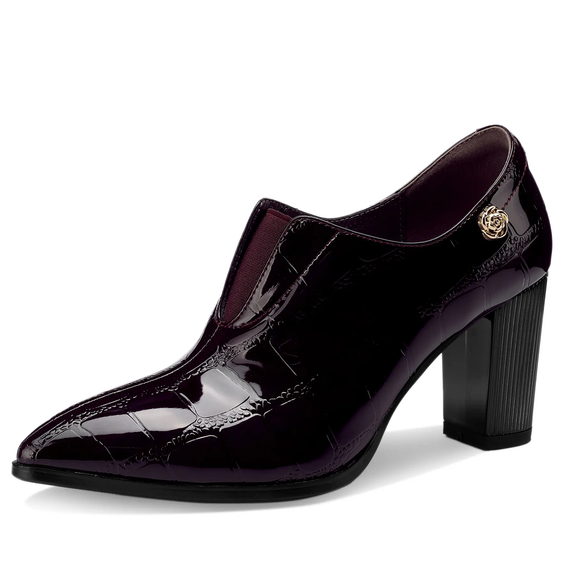 TDD Women's Elegant Solid Patent Leather Ankle Booties - Pointed Toe, 3-in Chunky Block Heel, Extra Wide Fit, All-Season Fashion Footwear, US Sizes, Fashion Pointed Toe