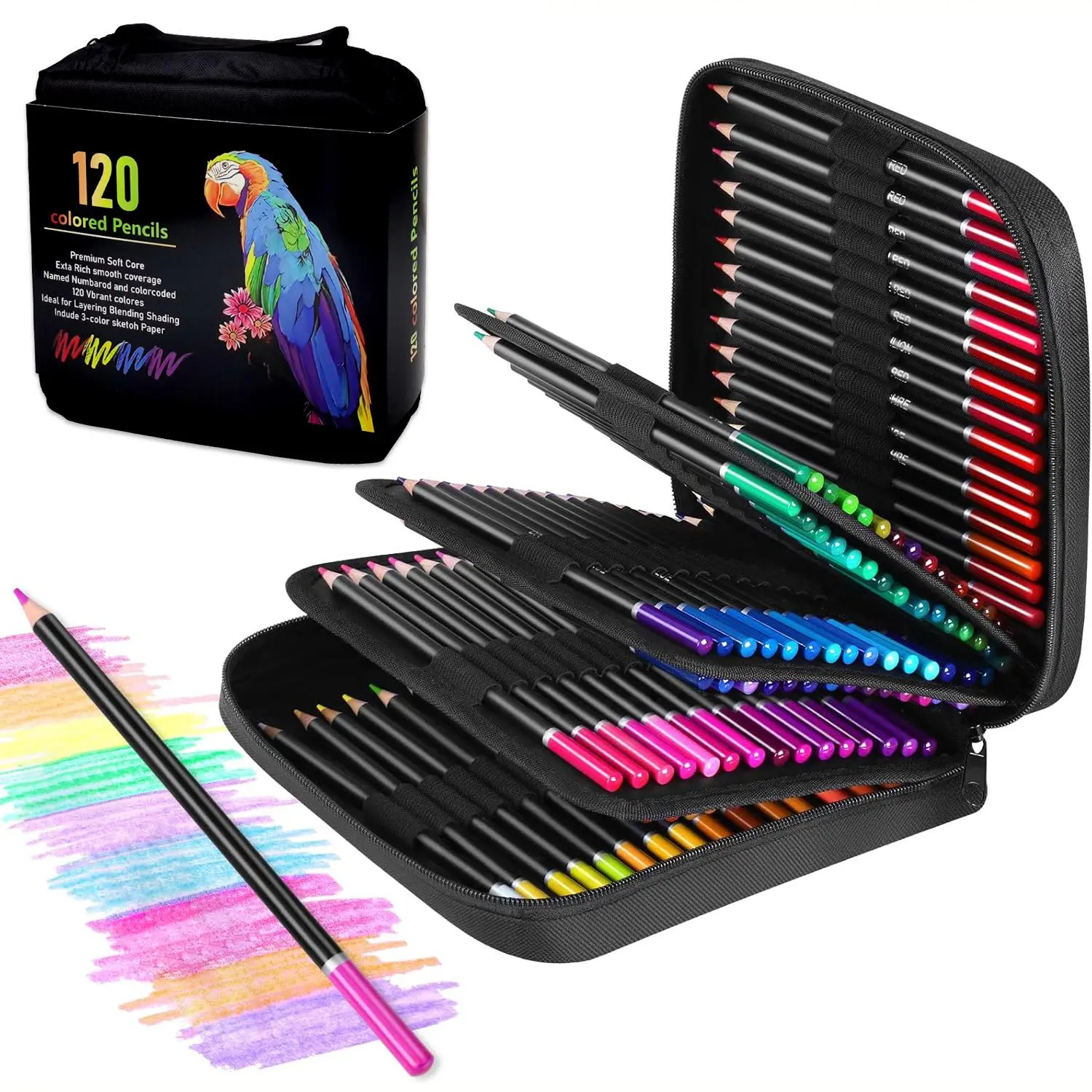 120 Colored Pencils Zipper-Case Set | Artistic Colored Pencils Quality Soft Core Colored Leads for Drawing, Art Drawing Supplies, Adult Artists, Professionals and Colorists | In Neat, Strong Carry-Anywhere Zipper Case Art Kits