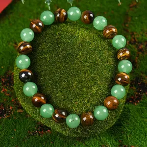 1PC Money Attraction Colorblock Crystal Bracelet - Green Aventurine & Tiger Eye Protection Encouragement Gift
