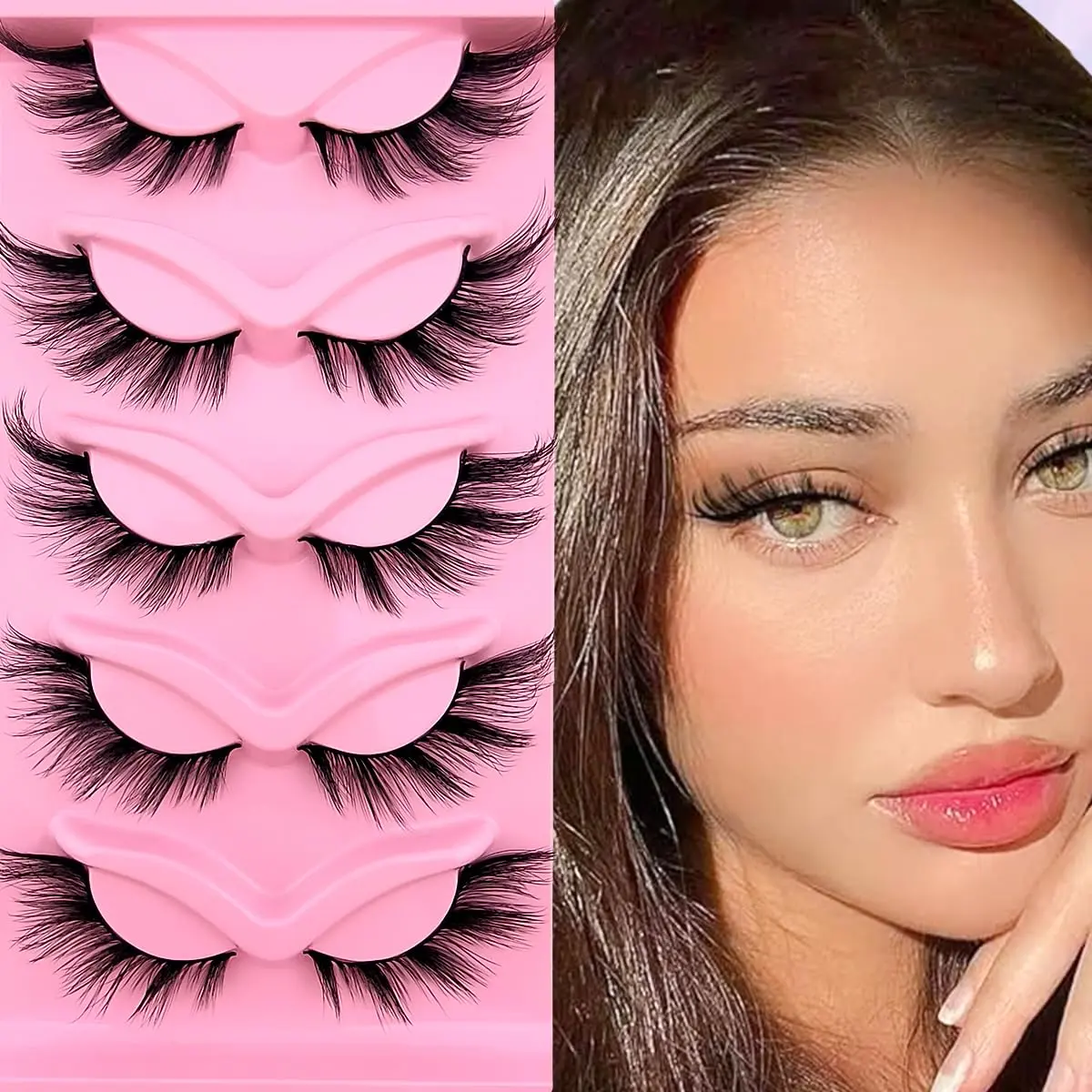 Fox Eye Lashes Wispy Eyelashes 21mm Long Cat- Angel Wing Lashes Faux Mink False Natural Look 5 Pairs Pack (XF03) - Makeup Cosmetic Lash Extensions.