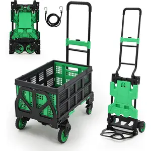 2-in-1 Heavy Duty Folding Hand Truck with Removable Basket, 3-Level Telescoping Handle, 4-Step Folding, 330/220 Lbs Capacity, Ergonomic Non-Slip Grip, Rubber Wheels for Moving/Shopping/Warehouse
