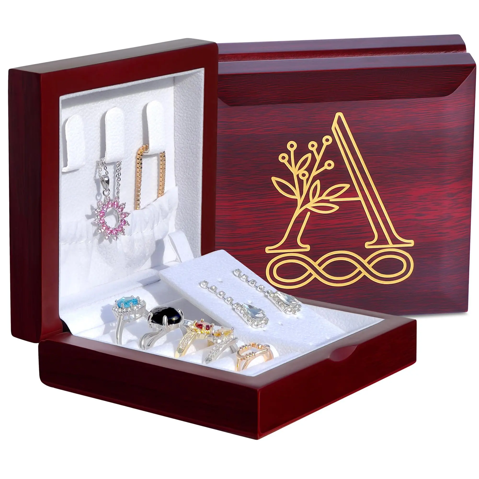 Cokos Box Personalized Wooden Jewelry Box for Women Girls Custom Engraved Initial Monogrammed Travel Jewelry Box Gift for Her Lightweight Organizer 4x4x1.5 Inches Premium Craftsmanship Compact & Travel Friendly