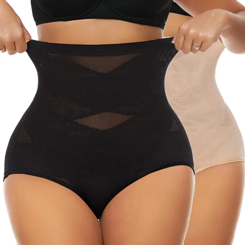 Women's High Waisted Shapewear Panty - Spandex-Nylon Knit Compression Fabric, Mesh Breathable, Firm Control Girdle, Waist Trainer Body Shape, Tummy Control Underwear for Tummy Tuck Outfits