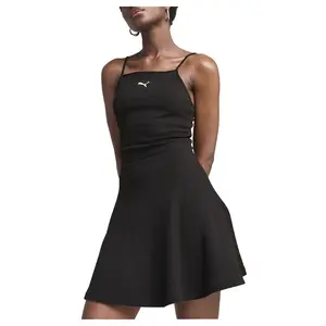 PUMA Womens Wardrobe Essentials Ribbed Flared Mini Dress Casual Casual - Black