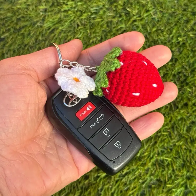 Crochet Strawberry Keychain  || Made in Texas  || Premium Yarns