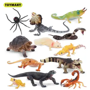 TOYMANY 12-PC PVC Plastic Realistic Reptile & Amphibian Cold-Blooded Set Figurine Toys - Komodo Dragon, Lizard, Snake, Chameleon for Age 3+ Kids' Imaginative Play & Party Favors