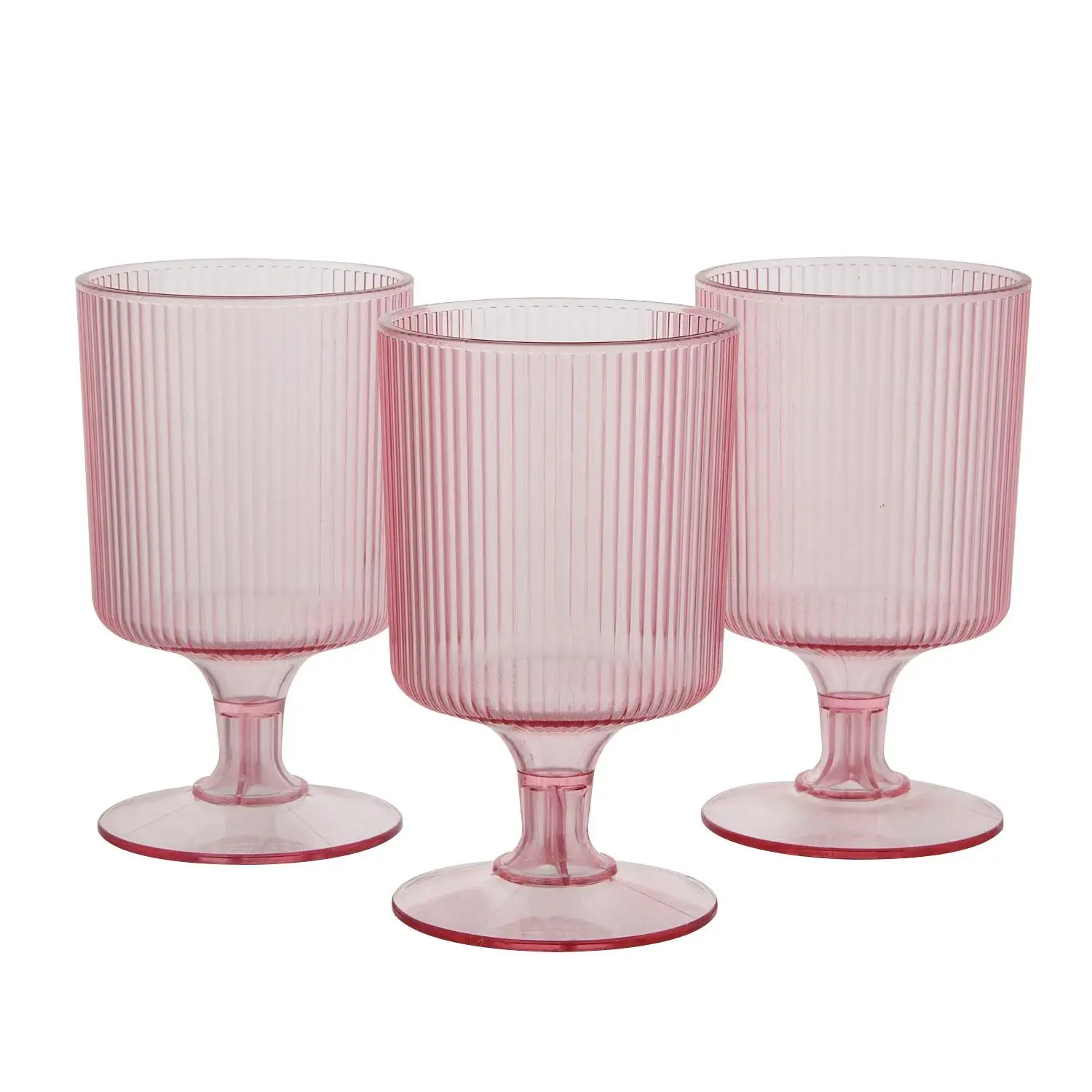 8 oz. Vintage Modern Pink Plastic Ribbed Highball Glasses – 12 Ct.