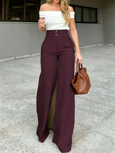 Women's High Waist Wide Leg Pants, Casual Commuter Style, Pure Color Elegant Suit Pants, Daily Wear, Everyday, Fashion, Minimalist, New Arrival 10265
