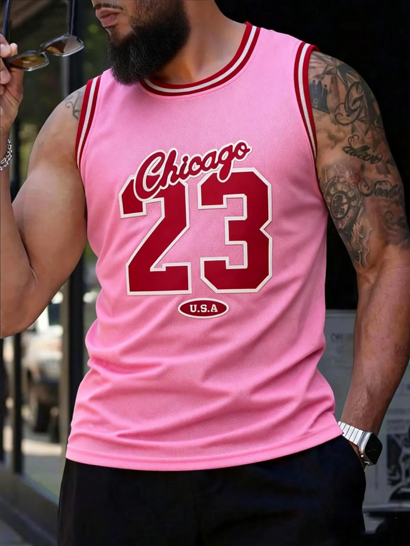 Men's Embroidered Basketball Jersey,Regular Fit Casual Sleeveless Round Neck Basketball Vest,Chicago #23 Sportswear,Men's Summer Clothes for Training Competition, Sports Top, Gym Workout Tops, Basketball Shirt, Sportswear Clothing
