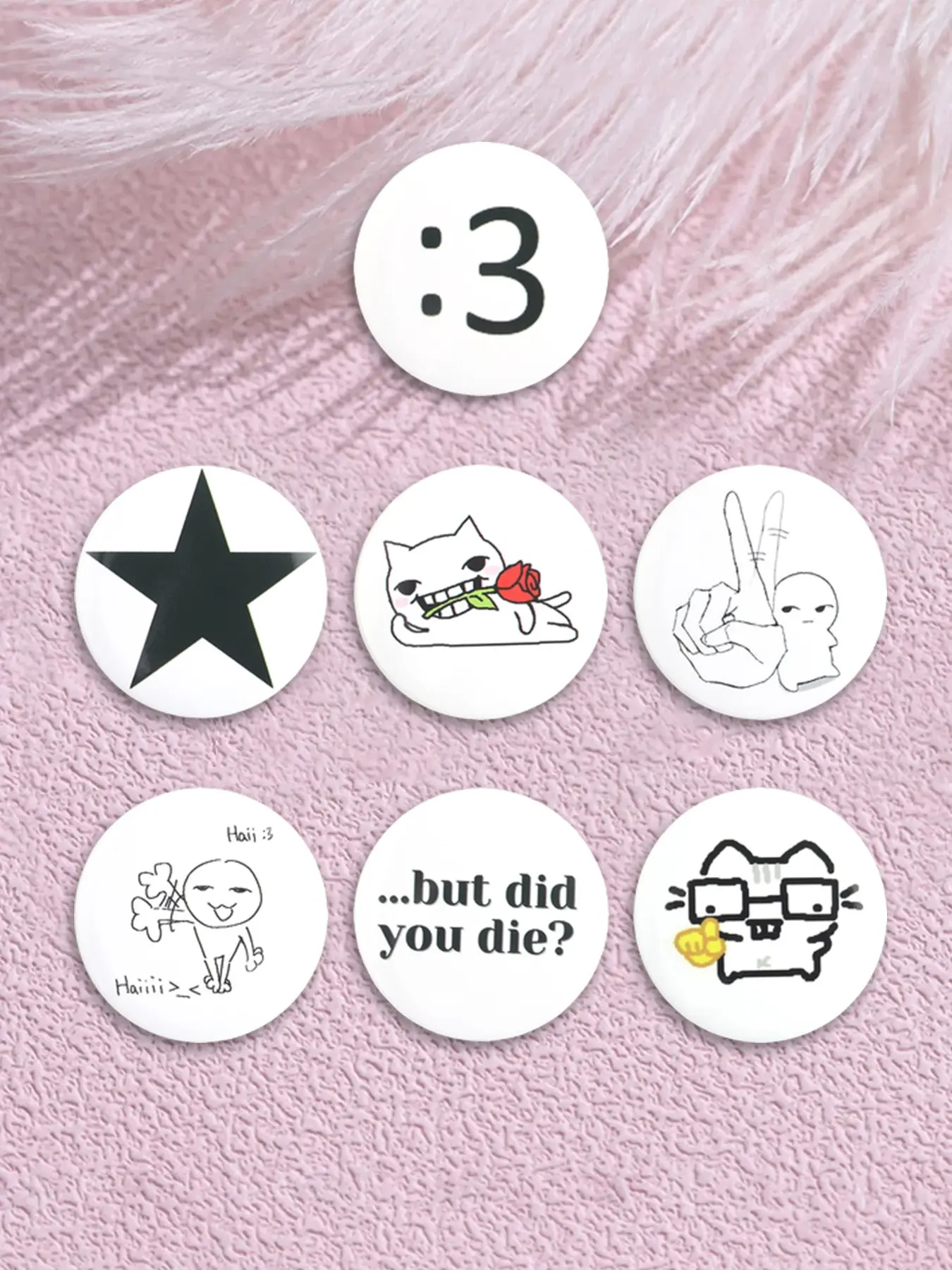 7Pieces Funny Expression Meme Tinplate Soft Button Pin ,Playful Cat With Rose Figure Gesture Hi Design Brooch Lapel Pins Backpack Clothes Jacket Badge ,Unisex Daily Accessory,Fashion Jewelry Gift for Friends, Men Accessories