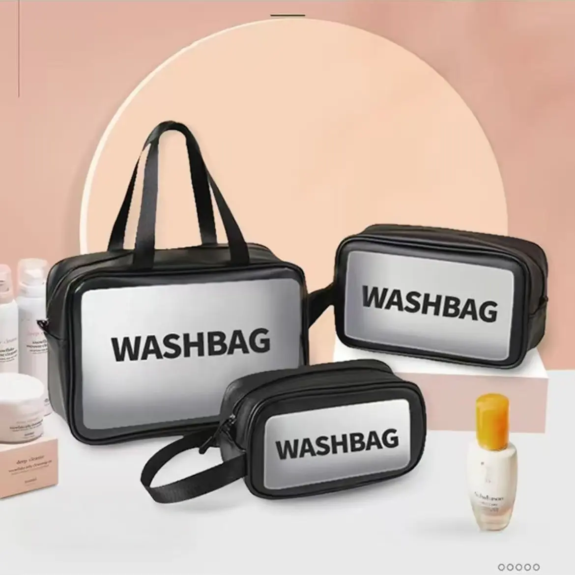 Large Capacity Matte Translucent Travel Cosmetic Bags with Convenient Handle, Upgraded Women’s Shower & Toiletry Travel Pouches, Set of 3 – Bags Only, makeup bag organizer 