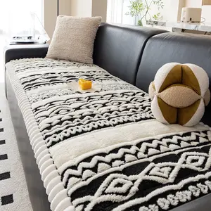 1 PC Bohemian Casual Sofa Cover, Geometric Pattern Short Plush Slipcover - Couch Covers, Non-Slip, Scratch-Resistant, Dustproof, Stain-Resistant, Pet-Friendly Couch Protector for 1/2/3/4-Seater Sofas, All-Season Washable Living Room Cover