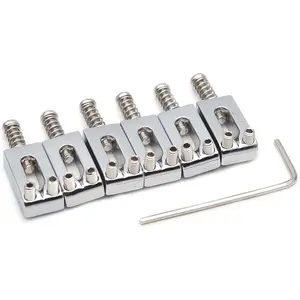 Guitar Bridge Saddle with Spring Screws Wrench Tremolo for Fender Strat Stratocaster Tele Telecaster Electric Guitar Replacement Parts Accessories 6 count Bridge Saddles(Chrome)