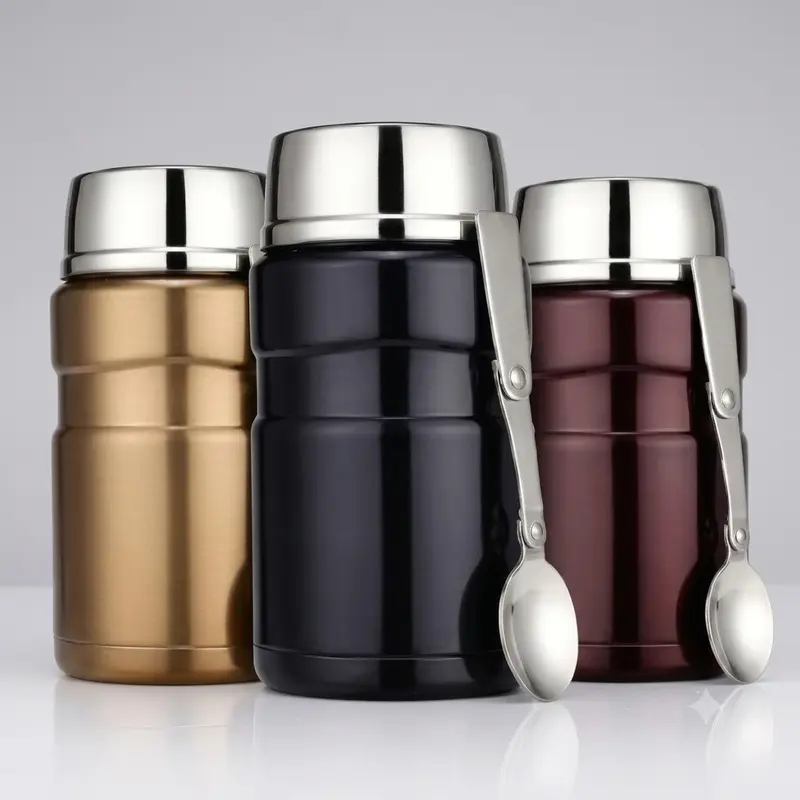 Stainless Steel Thermal Insulated Jar with Silicone Seals, Leak-Proof Hot Lunch Container That Keeps Food Hot for 12 Hours