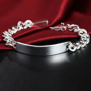 10MM Placa Cuban Bracelet 8`` Inches in Fine Silver 925 Plated no Tarnish