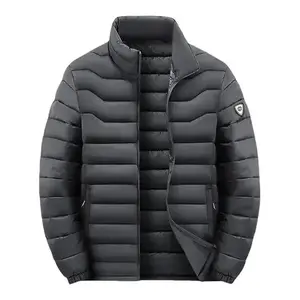 Men's Black Quilted Puffer Jacket - Lightweight, Stand Collar, Fashionable Winter Coat