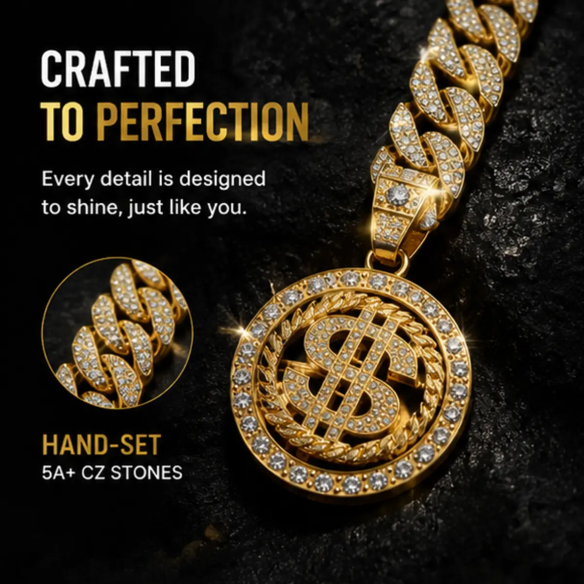 18K Gold Plated Dollar Sign Necklace for Men - Iced Out CZ Money Pendant with Rotatable Spinner - 27.5" Cuban Chain - Hip Hop Fashion Jewelry & Halloween Costume Accessary DealsForYouDays season jewelry gift elegant faith exquisite trendy pendant necklace