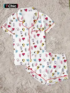 Korean Style Cute Pajama Set for Women | Kawaii Cartoon Animal Sleepwear | Soft Girl Cozy Lounge Set, Fan Gift